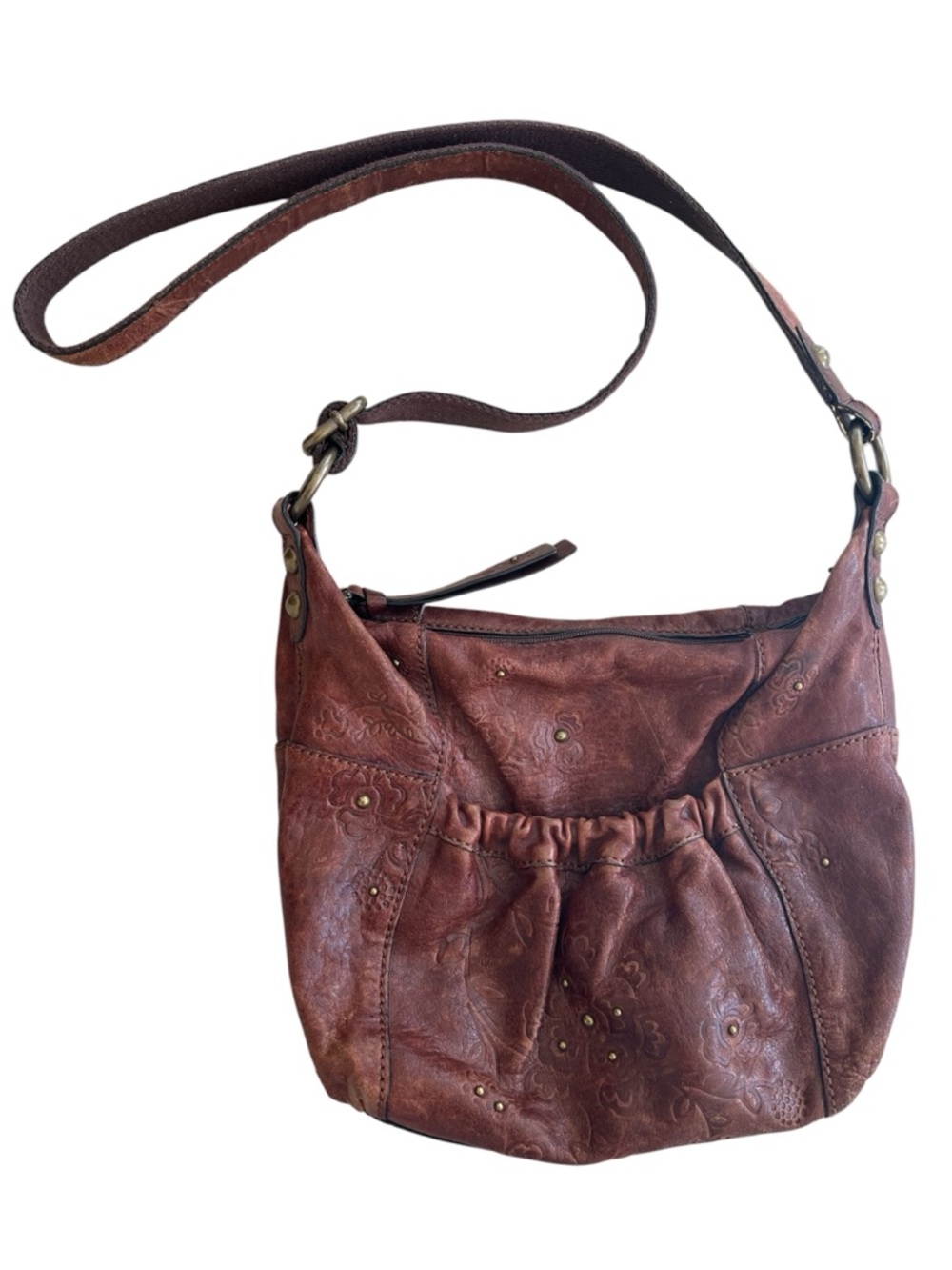Fossil Brown Floral-Embossed Leather Shoulder or Crossbody Bag
